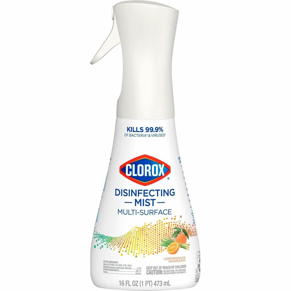 Clorox Disinfecting, Sanitizing, and Antibacterial Mist - 16 fl oz (0.5 quart) - Lemongrass Mandarin Scent - 1 Each - Non-aerosol, Bleach-free - White. Picture 1