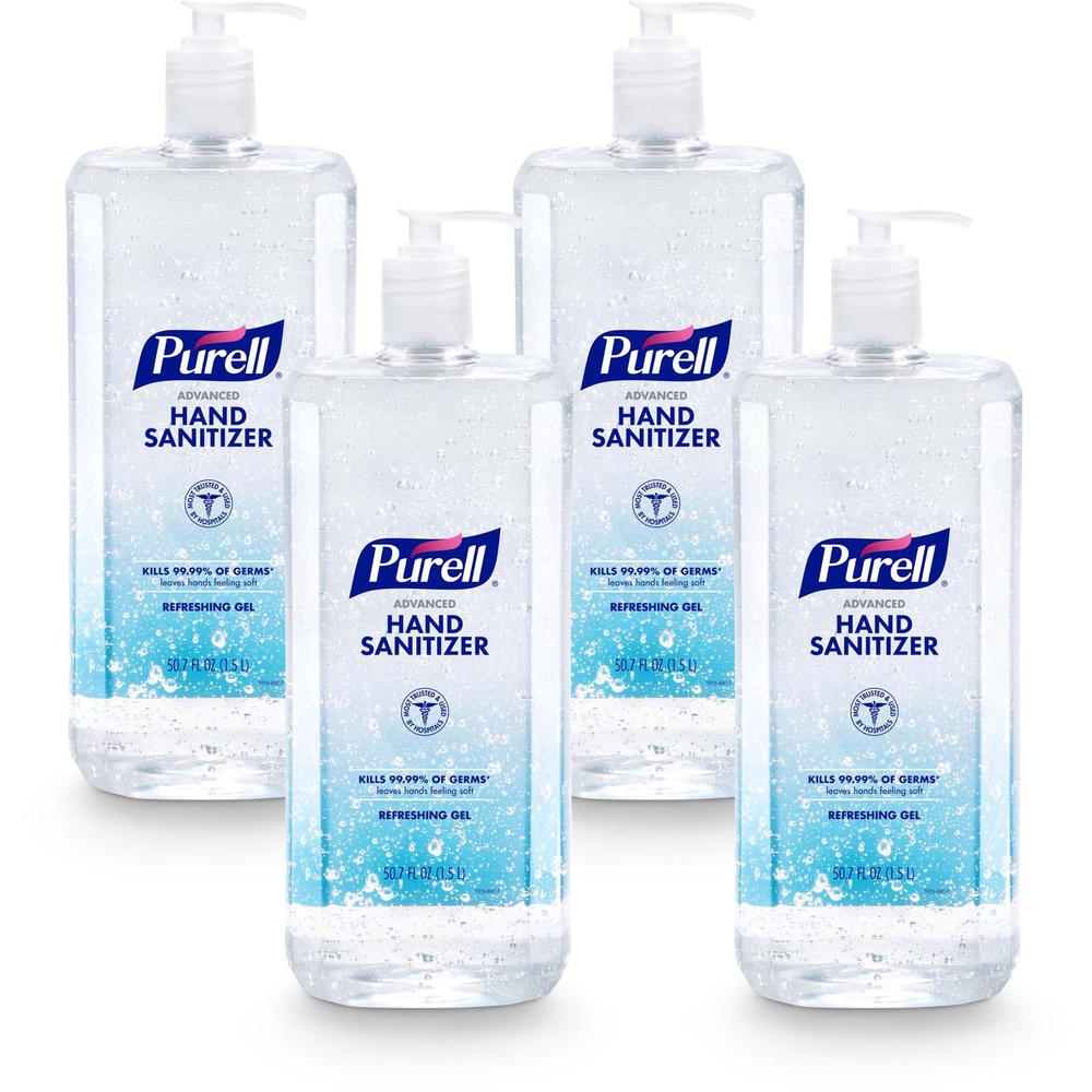 PURELL&reg; Advanced Hand Sanitizer Gel - 50.7 fl oz (1500 mL) - Pump Bottle Dispenser - Kill Germs - Hand, Classroom, Reception, Outdoor, Medical - Clear - Paraben-free, Phthalate-free, Preservative-. Picture 1