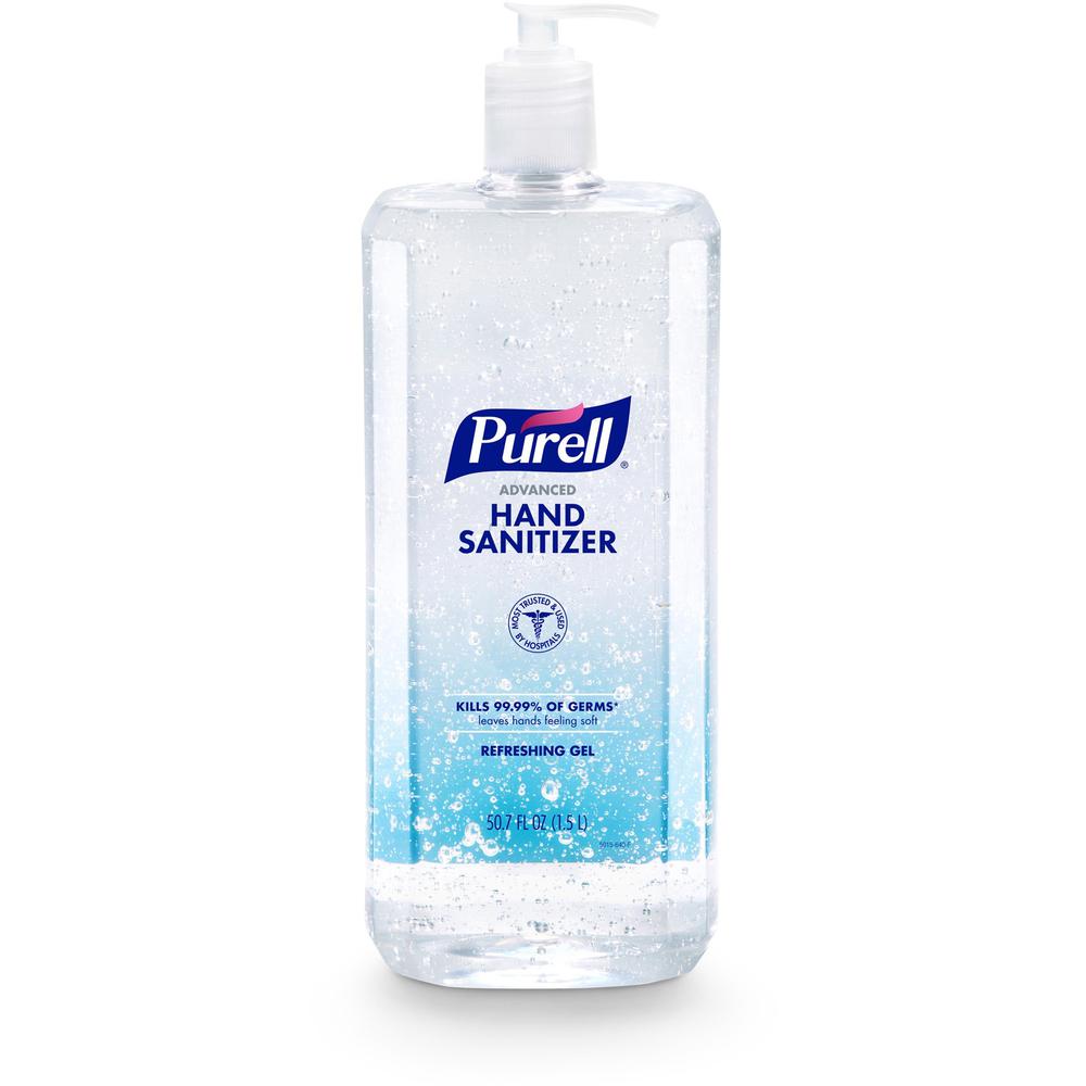 PURELL&reg; Advanced Hand Sanitizer Gel - 50.7 fl oz (1500 mL) - Pump Bottle Dispenser - Kill Germs - Hand, Reception, Classroom, Outdoor, Medical - Clear - Paraben-free, Phthalate-free, Preservative-. Picture 1