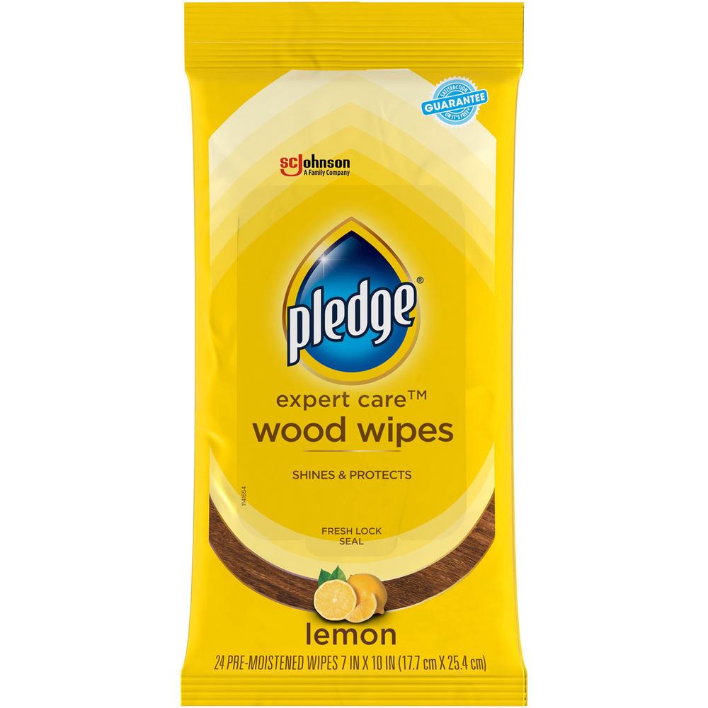 Pledge Lemon Enhancing Polish Wipes - Lemon Scent - 10" Length x 7" Width - 24 / Pack - Pre-moistened, Wax-free - Yellow. Picture 1
