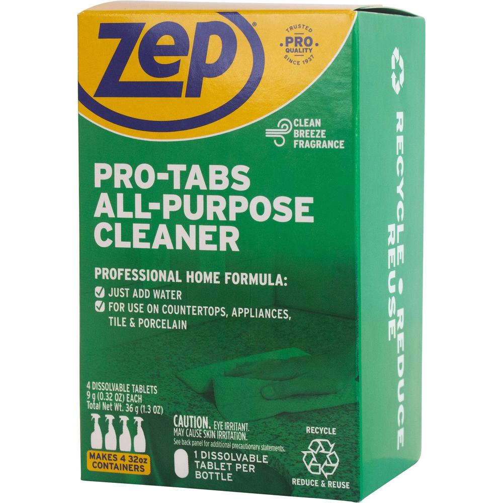 Zep Pro-Tabs All-Purpose Cleaner Tablets - Concentrate Tablet - 32 oz (2 lb) - 4 / Box - Green. Picture 1