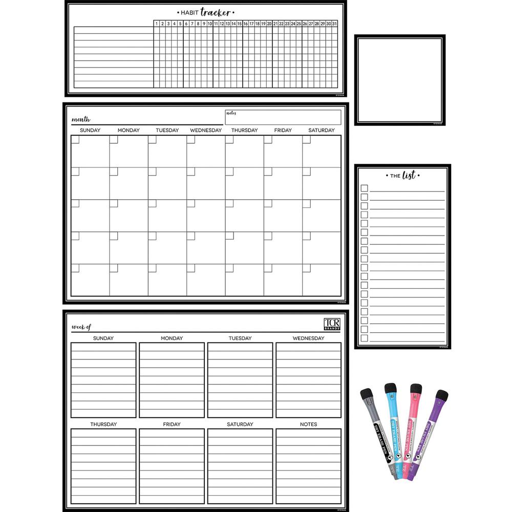 Teacher Created Resources Black & White Dry-Erase Magnetic Calendar Set - Black, White - 1 Pack. Picture 1