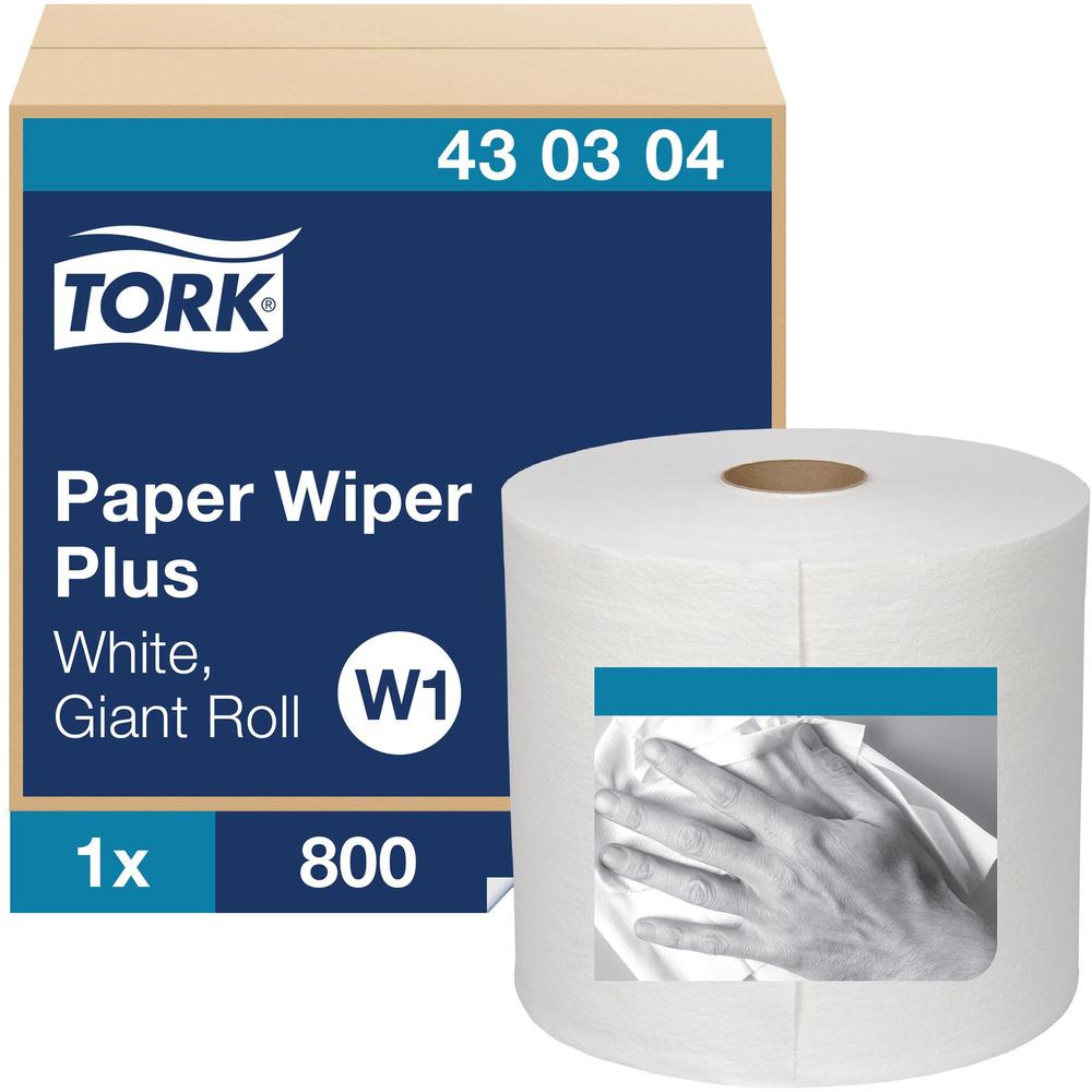 TORK Paper Wiper Plus - 1 Ply - 800 Sheets/Roll - 12.25" Roll Diameter - 3" Core - White - 1 / Carton. Picture 1