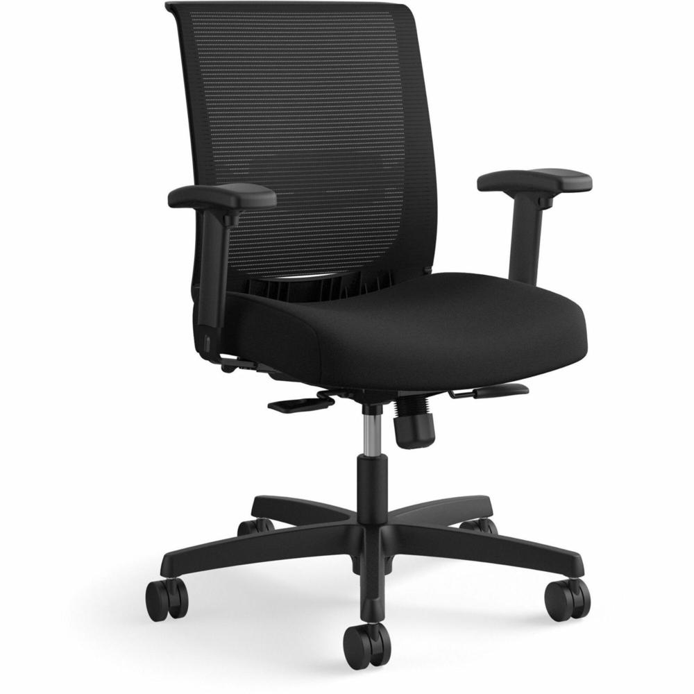 HON Convergence Synchro Tilt Task Chair - Black Fabric Seat - Black Back - Low Back - 5-star Base - Armrest - 1 Each. Picture 1