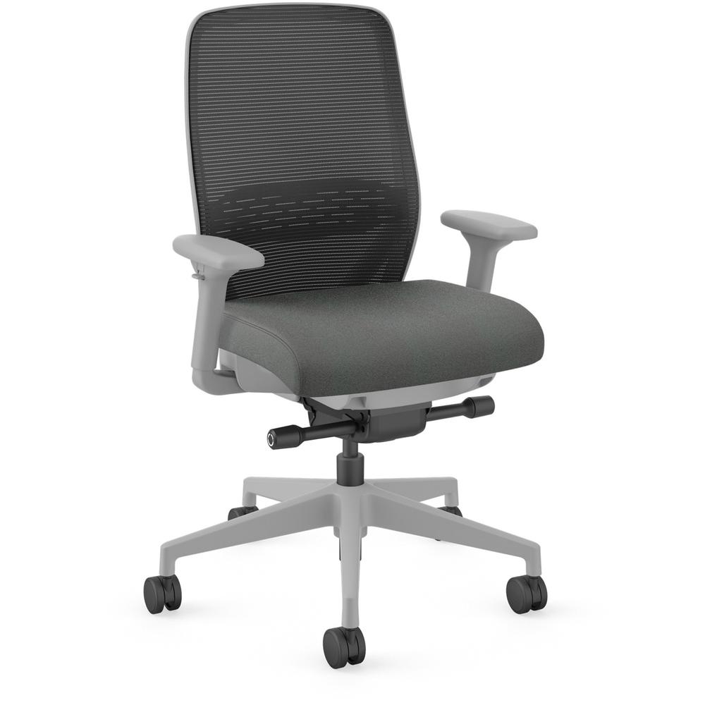 HON Nucleus Task Chair KD - Black Fabric Seat - Black Back - Titanium Frame - Armrest - 1 Each. Picture 1