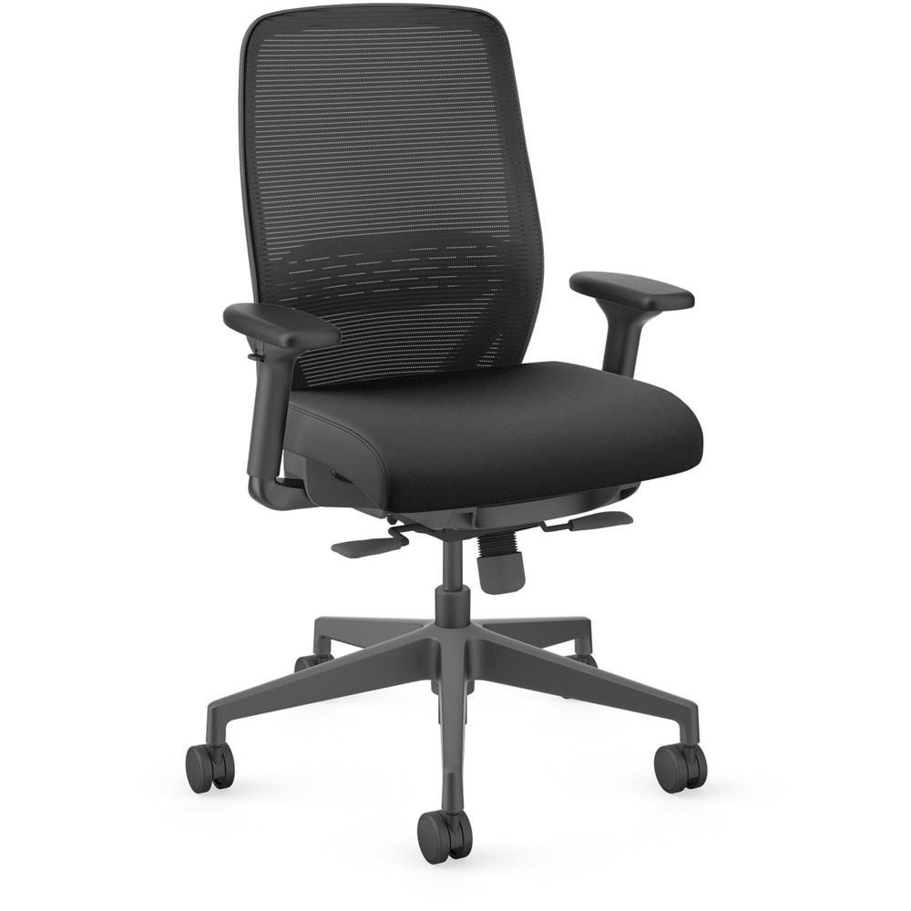 HON Nucleus Task Chair KD - Black Fabric Seat - Black Back - Armrest - 1 Each. Picture 1