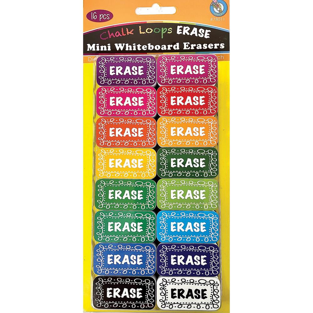 Non-Magnetic Mini Whiteboard Erasers, Chalk Loops, Pack of 16. Picture 1