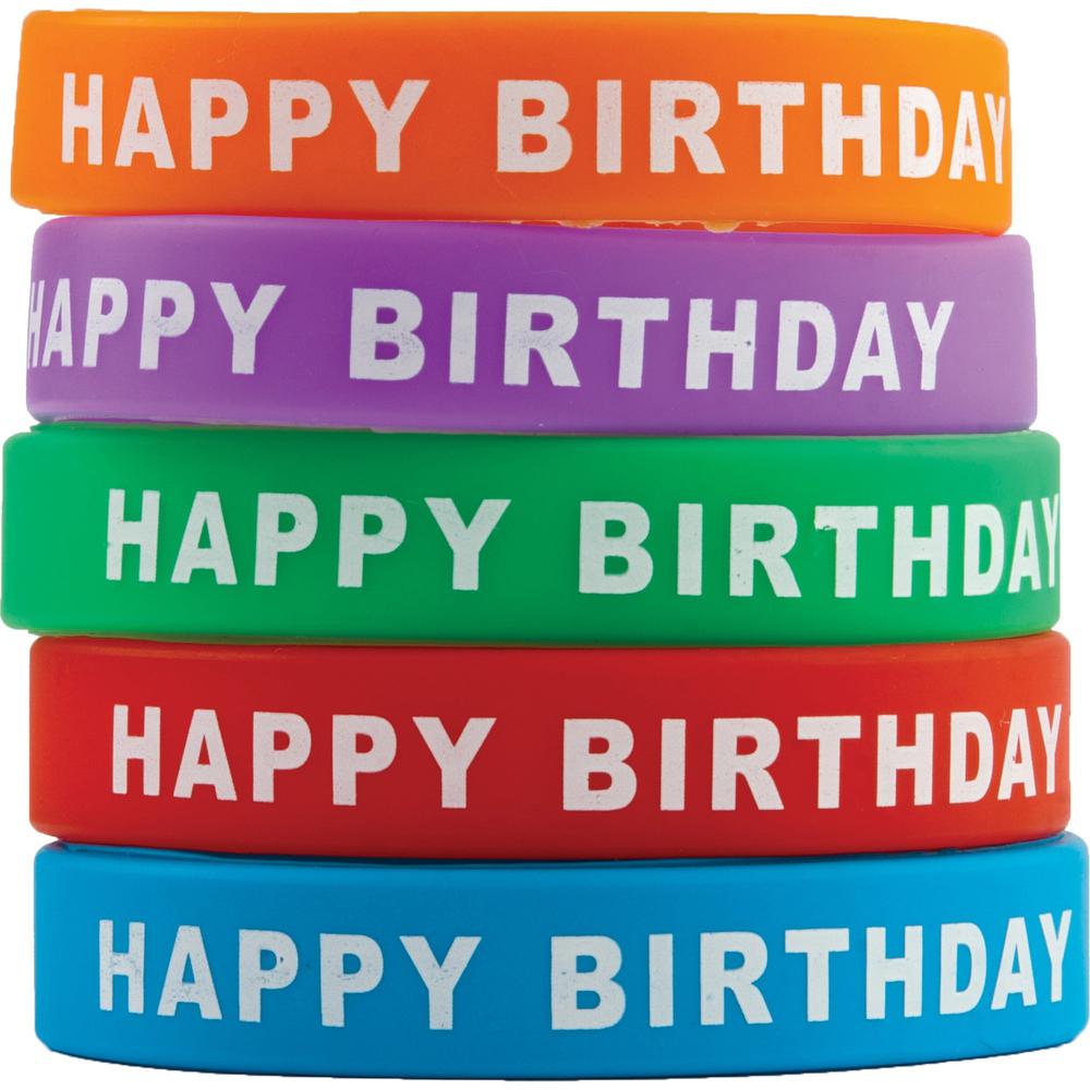 Teacher Created Resources Happy Birthday Wristbands - 10 / Set - Multi - Silicone. Picture 1
