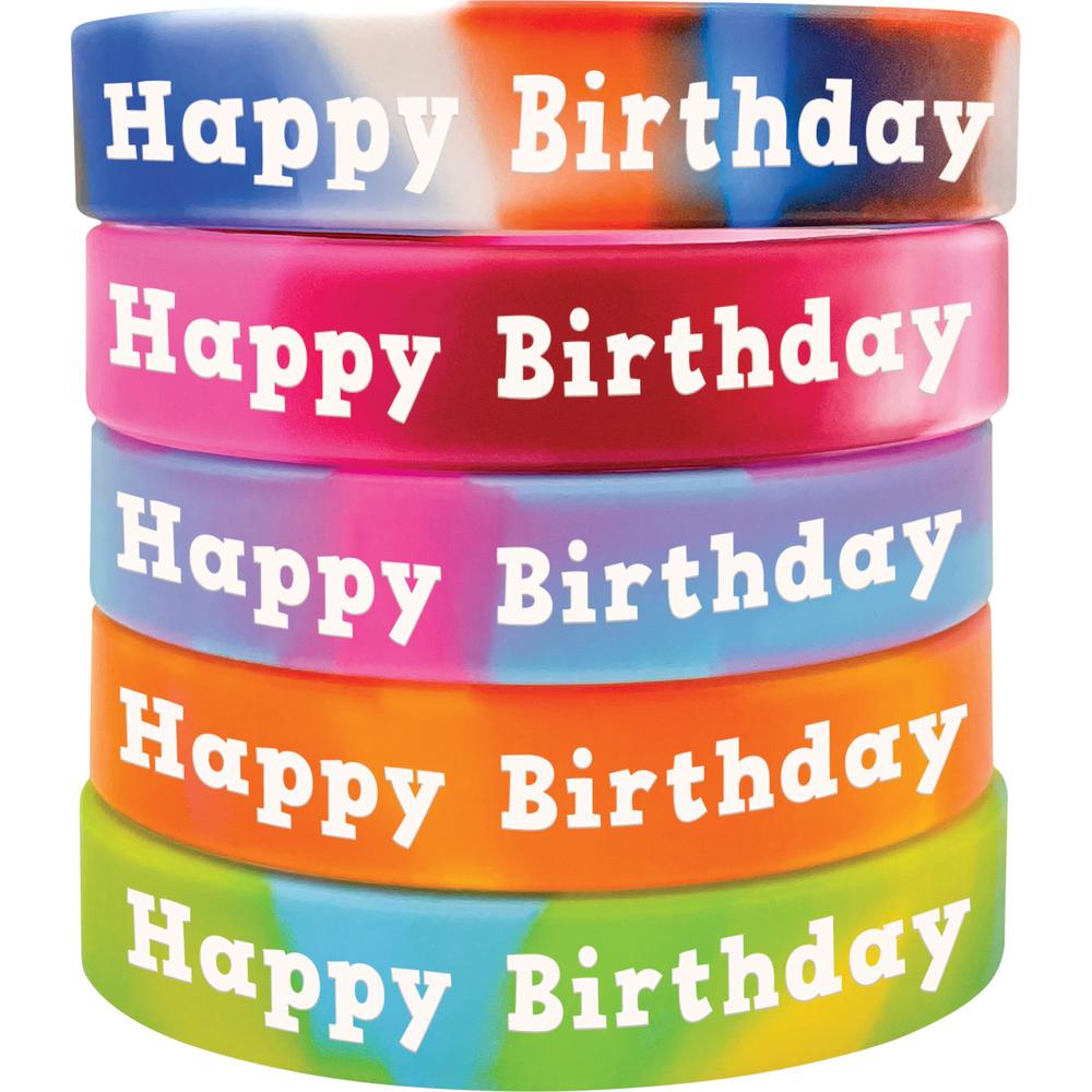 Teacher Created Resources Happy Birthday Wristbands - 10 / Set - Multi - Silicone. Picture 1