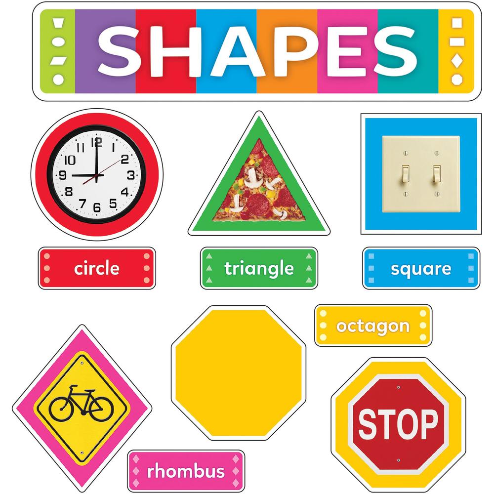 Trend Shapes All Around Us Learning Set - Learning Theme/Subject - 1 x Circle, 1 x Triangle, 1 x Square, 1 x Oval, 1 x Octagon, 1 x Parallelogram, 1 x Rhombus, 1 x Rectangle, 1 x Trapezoid Shape - Dur. Picture 1