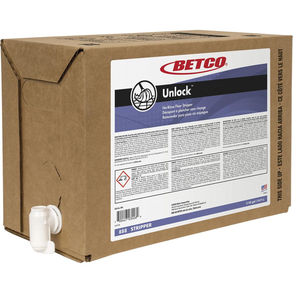 Betco Unlock No-Rinse Floor Stripper - Concentrate Liquid - 640 fl oz (20 quart) - 1 Each - Clear. Picture 1