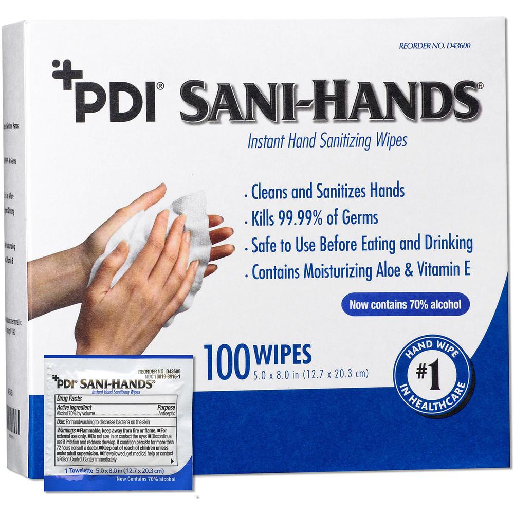 PDI Sani-Hands Instant Hand Sanitizing Wipes - 100 Per Box - 10 / Carton. Picture 1