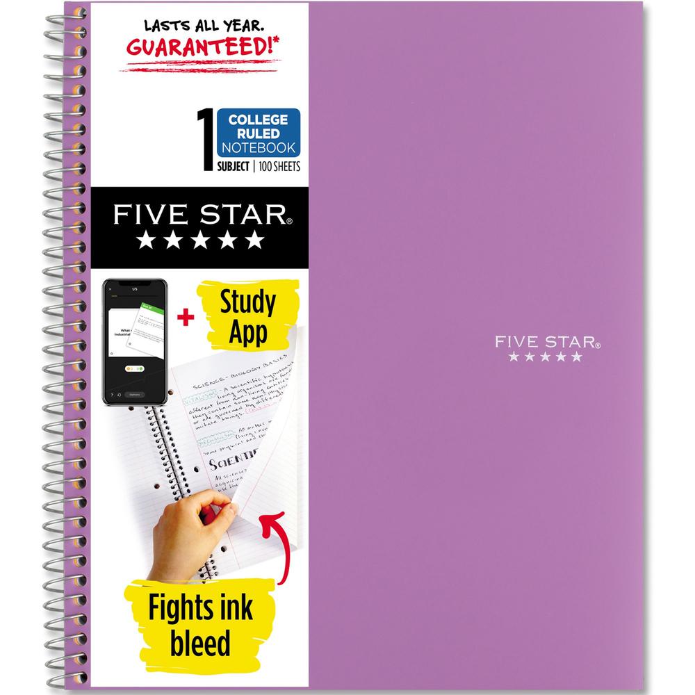 Five Star Wirebound Notebook - 1 Subject(s) - 100 Pages - Wire Bound - College Ruled - Letter - 8 1/2" x 11" - Purple Cover - Double Sided Sheet, Durable, Water Resistant, Wear Resistant, Tear Proof, . Picture 1