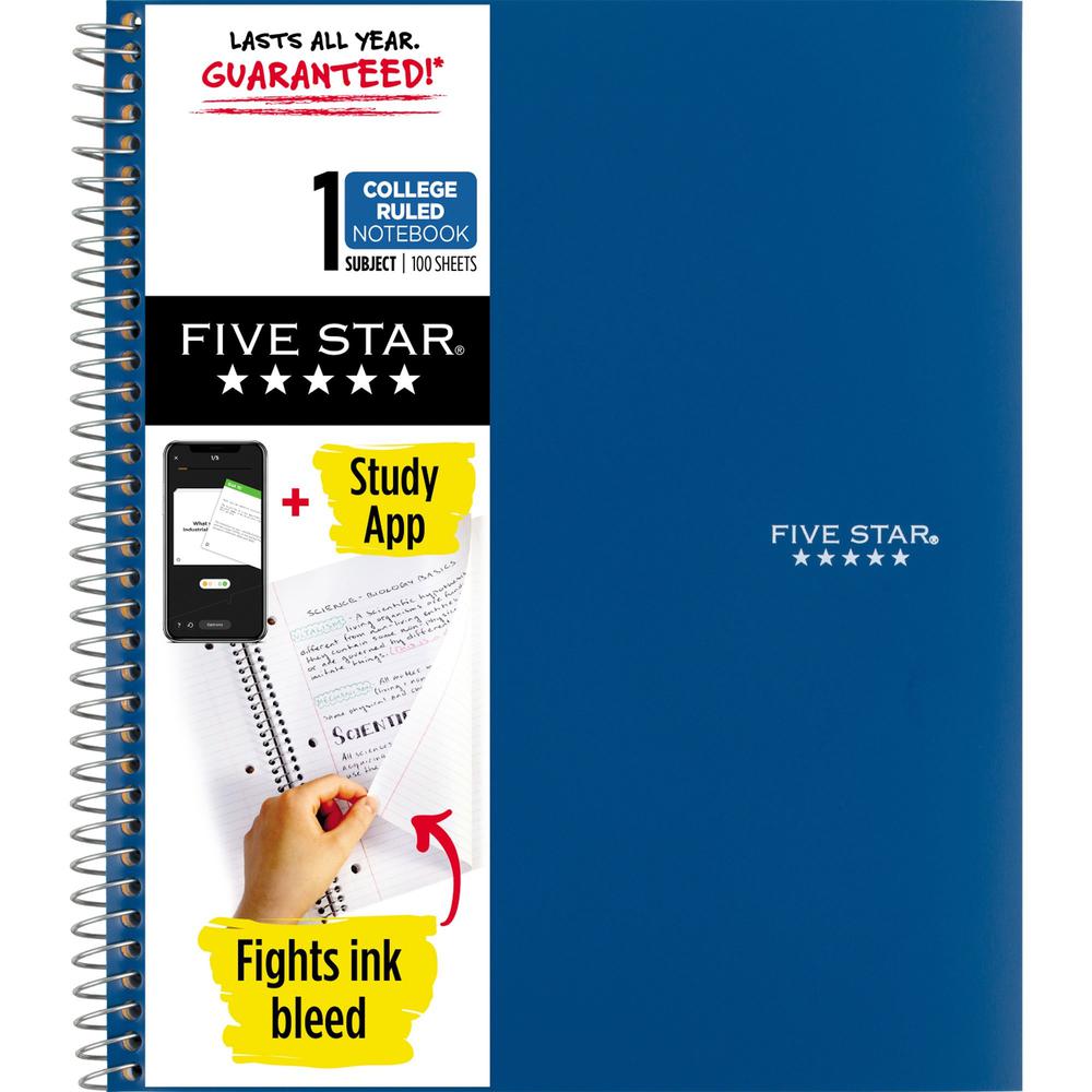 Five Star Wirebound Notebook - 1 Subject(s) - 100 Pages - Wire Bound - College Ruled - Letter - 8 1/2" x 11" - Blue Cover - Double Sided Sheet, Durable, Water Resistant, Wear Resistant, Tear Proof, Sp. Picture 1