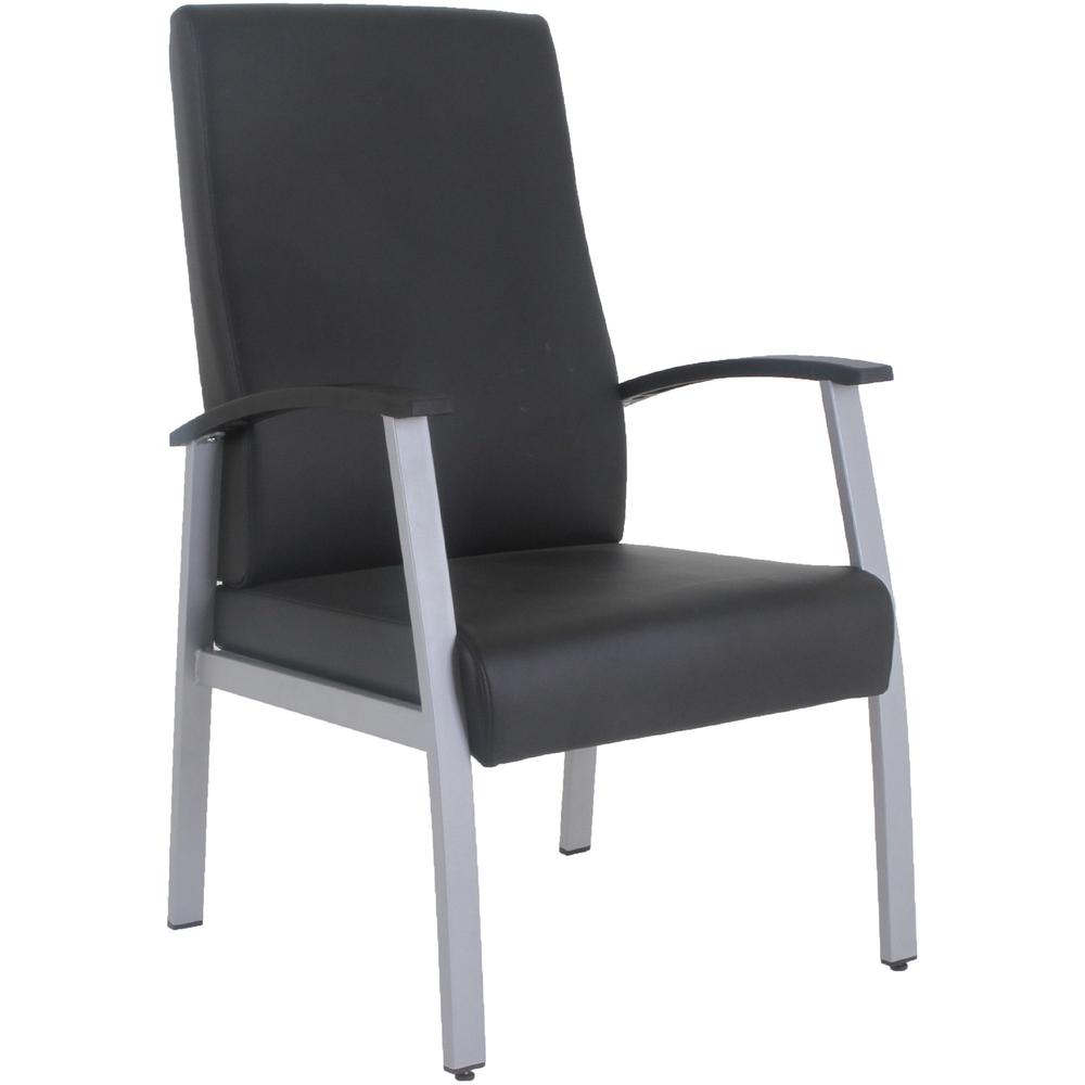 Lorell High-Back Healthcare Guest Chair - Vinyl Seat - Vinyl Back - Powder Coated Silver Steel Frame - High Back - Four-legged Base - Black - Armrest - 1 Each. Picture 1