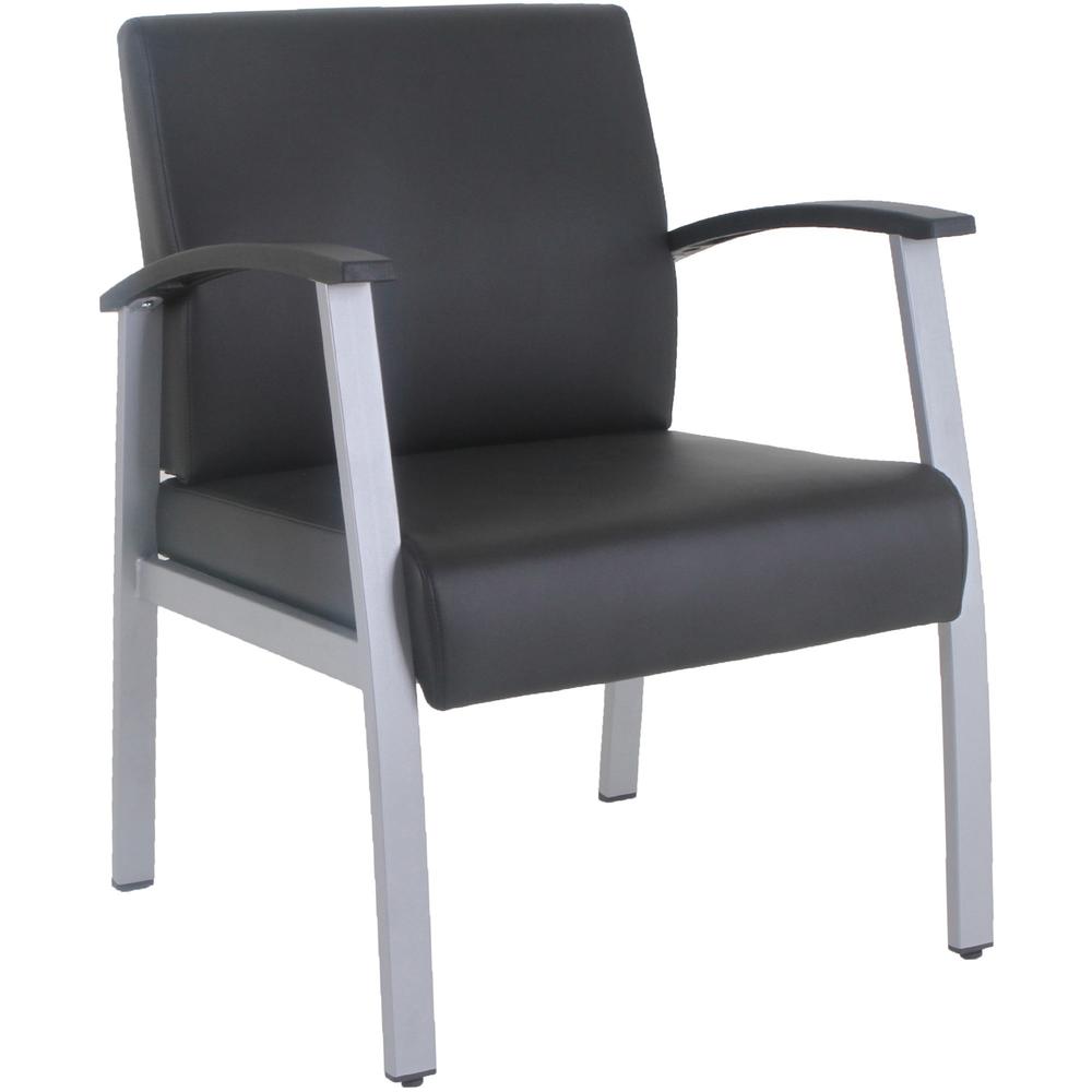 Lorell Mid-Back Healthcare Guest Chair - Vinyl Seat - Vinyl Back - Powder Coated Silver Steel Frame - Mid Back - Four-legged Base - Black - Armrest - 1 Each. Picture 1