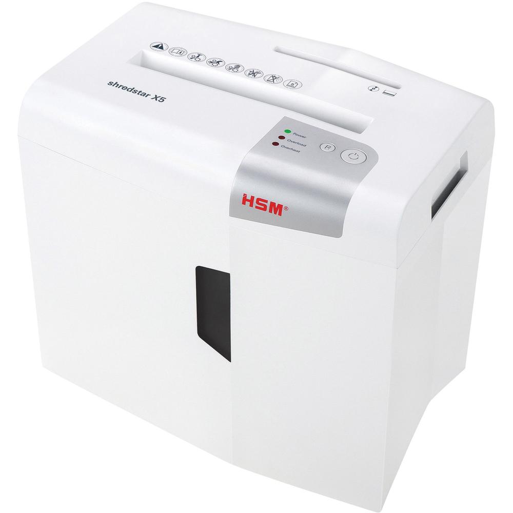 HSM Shredstar X5 Shredder - Particle Cut - 5 Per Pass - for shredding CD, DVD, Paper, Staples, Paper Clip, Credit Card - 0.188" x 1.125" Shred Size - P-4/O-1/T-2/E-2/F-1 - 8.66" Throat - 4.80 gal Wast. Picture 1