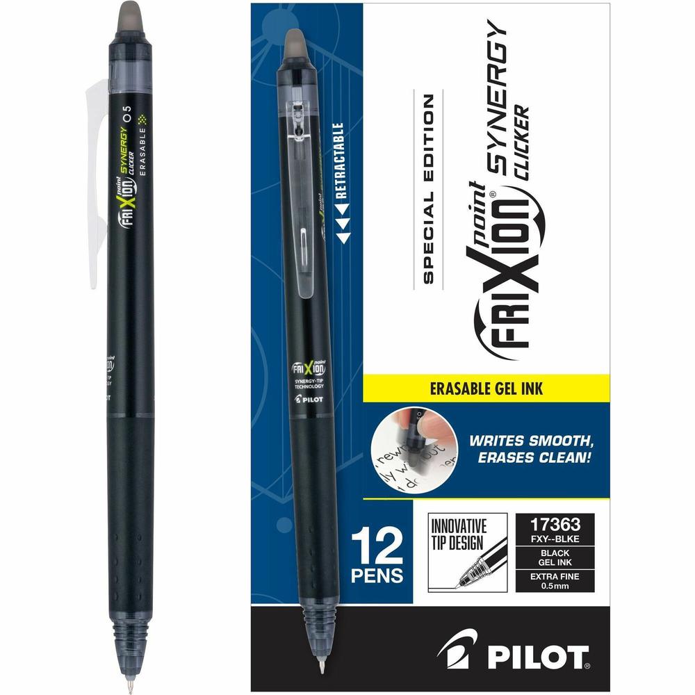 FriXion Synergy Clicker Erasable Gel Pen - Extra Fine Pen Point - 0.5 mm Pen Point Size - Retractable - Black - 12 / Dozen. Picture 1