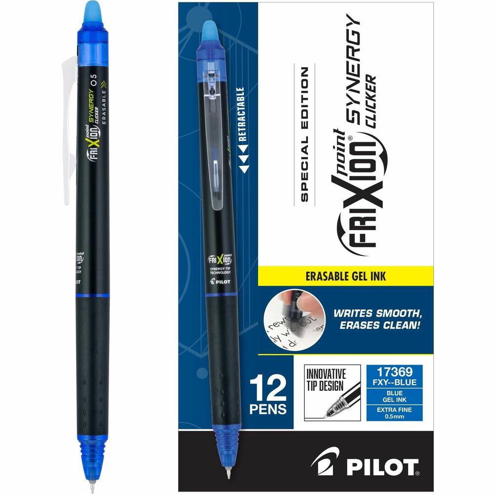 FriXion Synergy Clicker Erasable Gel Pen - Extra Fine Pen Point - 0.5 mm Pen Point Size - Retractable - Blue - 12 / Dozen. Picture 1
