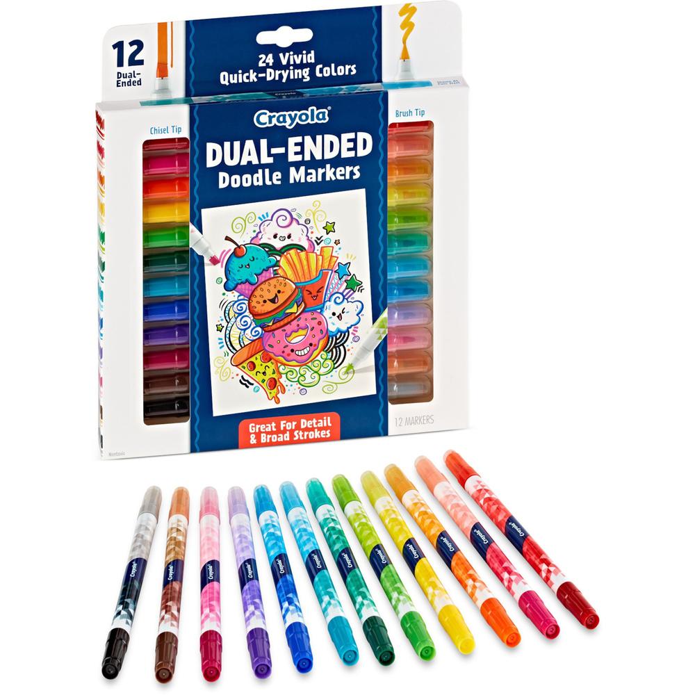 Crayola Dual-Ended Markers - Chisel, Brush Marker Point Style - Multicolor - 12 / Pack. Picture 1