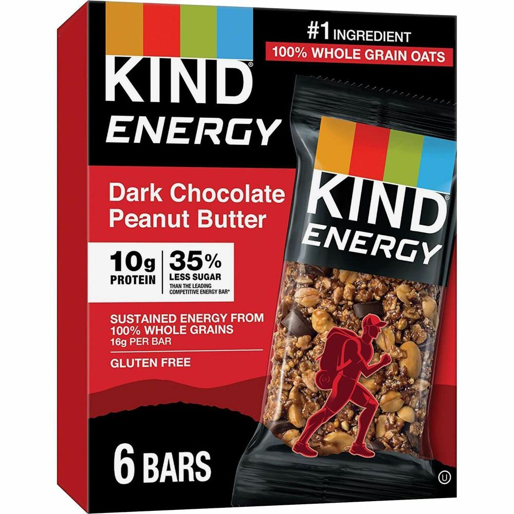 KIND Energy Bars - Trans Fat Free, Gluten-free, Individually Wrapped - Dark Chocolate Peanut Butter - 2.10 oz - 6 / Box. Picture 1