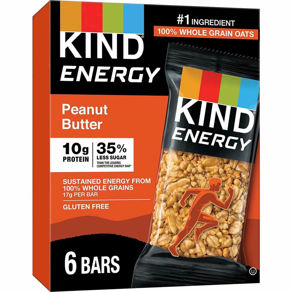 KIND Energy Bars - Trans Fat Free, Gluten-free, Individually Wrapped - Peanut Butter - 2.10 oz - 6 / Box. Picture 1