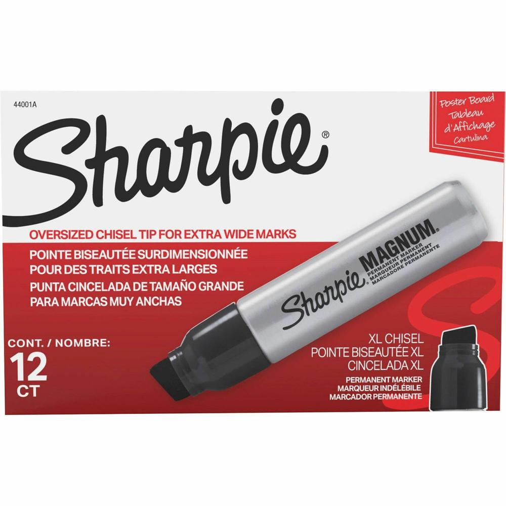 Sharpie Magnum Permanent Markers - Bold Marker Point - Chisel Marker Point Style - Black - Felt Tip - 12 / Box. Picture 1