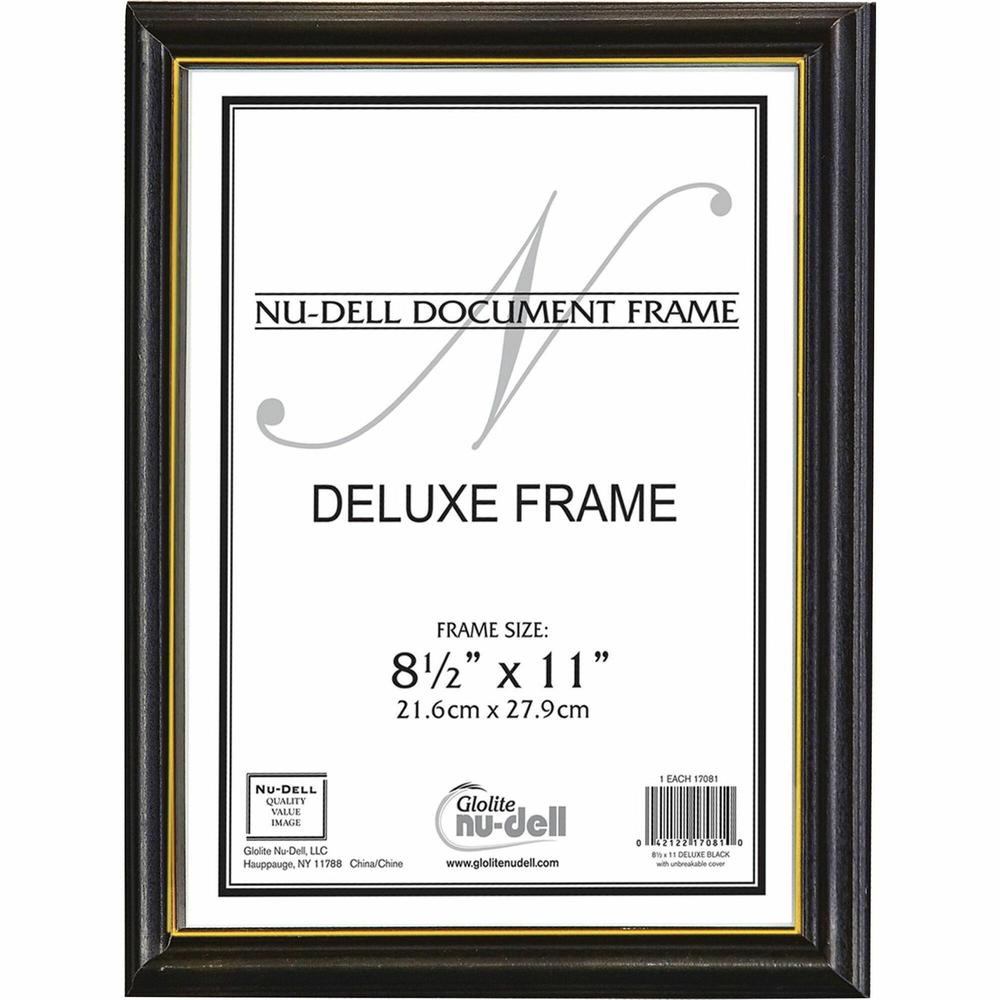 nudell Document Frame - 8.50" x 11" Frame Size - Vertical, Horizontal - Unbreakable, Hanger - 1 Each - Plastic, Wood - Wood Grain, Black. Picture 1