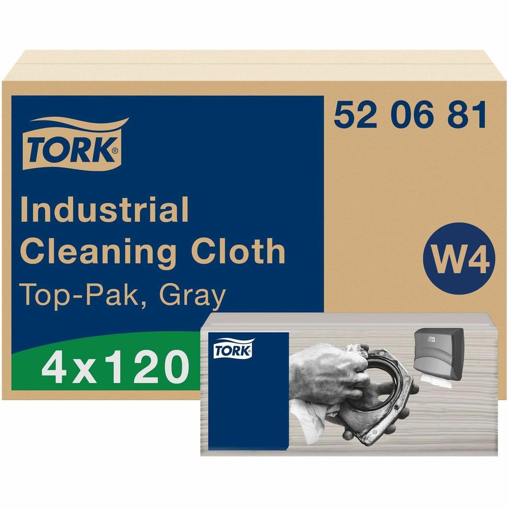 TORK Industrial Cleaning Cloth Gray W4 - 1 Ply - 13.98" x 16.34" - Gray - Cellulose, Polyester, Polypropylene - Soft, Flexible, Disposable, Absorbent, Non-scratching, Embossed - For Multipurpose - 120. Picture 1