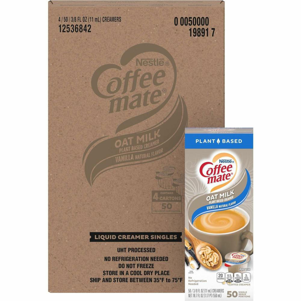 Coffee mate Oat Milk Vanilla Liquid Creamer Singles - Vanilla Flavor - 0.38 fl oz (11 mL) - 4/Carton - 50 Per Box. Picture 1