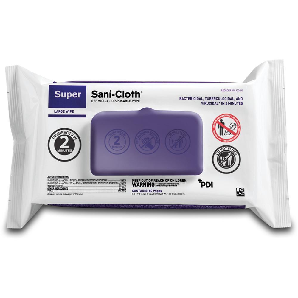 PDI HC Super Sani-Cloth Germicidal Disposable Wipe - Ready-To-Use - 6.75" Length x 6" Width - 80 / Canister - 1 Each - White. Picture 1