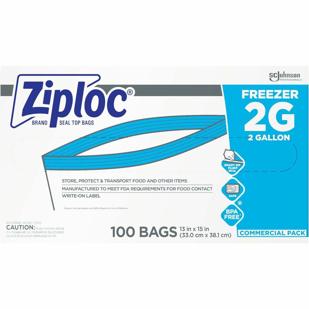 Ziploc&reg; Grip n' Seal Freezer Bags - 2 gal Capacity - 13" Width x 15" Length - Blue - Plastic - 1Carton - Food, Meat, Poultry, Fish. Picture 1