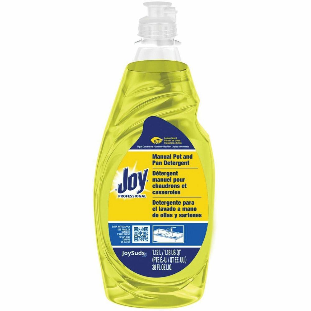 JoySuds Professional Dishwashing Detergent - Concentrate - 38 fl oz (1.2 quart) - Lemon Scent - 8 / Carton - Yellow. Picture 1