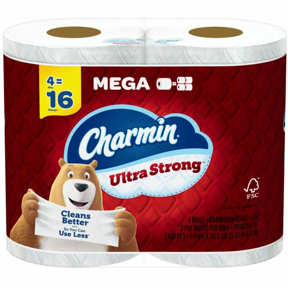 Charmin Ultra Strong Bath Tissue - 2 Ply - White - Strong, Textured, Long Lasting, Clog Safe, Septic Safe - For Bathroom, Toilet - 4 / Pack. Picture 1