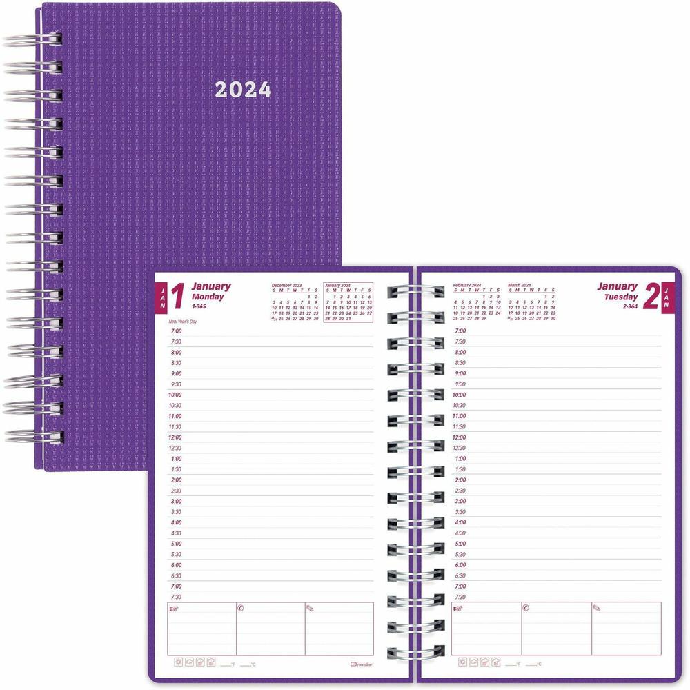Brownline DuraFlex Daily Appointment Planner - Daily, Monthly - 12 Month - January 2024 - December 2024 - 7:00 AM to 7:30 PM - Half-hourly - 1 Day Single Page Layout 2 Month Double Page Layout - 5" x . Picture 1