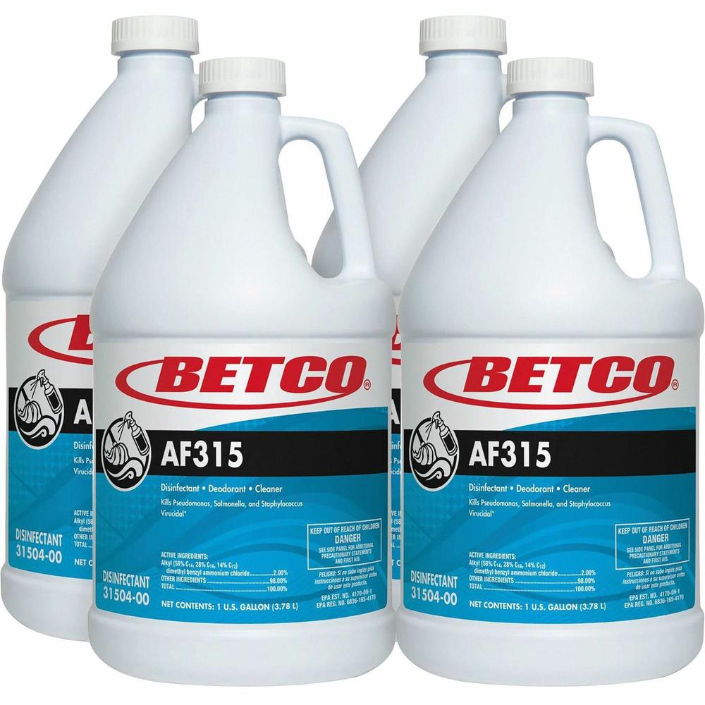 Betco AF315 Disinfectant Cleaner - Concentrate - 128 fl oz (4 quart) - Citrus & Cedar Scent - 4 / Carton - Deodorant, pH Neutral - Turquoise. Picture 1