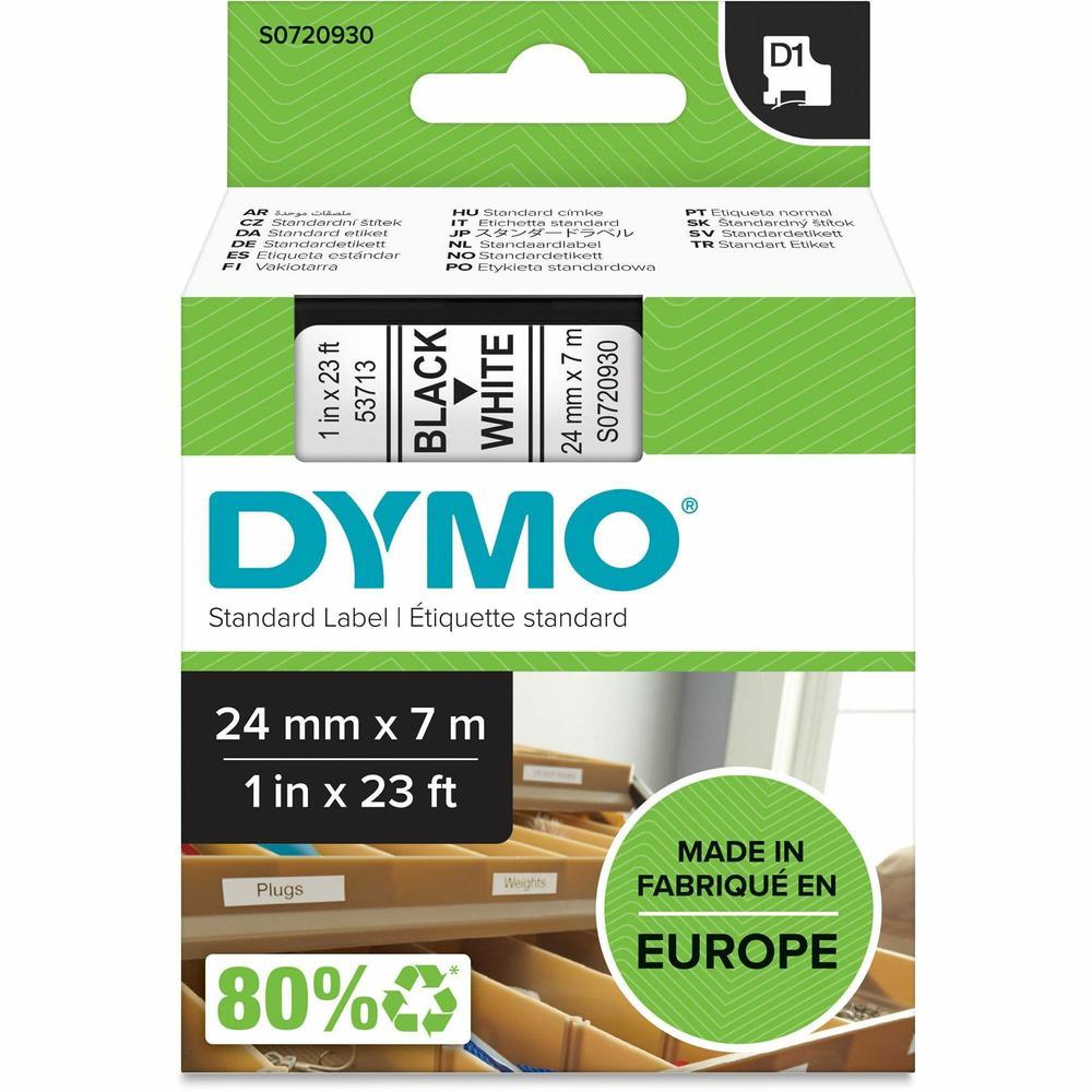 Dymo S0720930 D1 53713 Tape 24mm x 7m Black on White - 15/16" Width x 22 31/32 ft Length - Black on White - 1 Each - Easy Peel, Durable. Picture 1