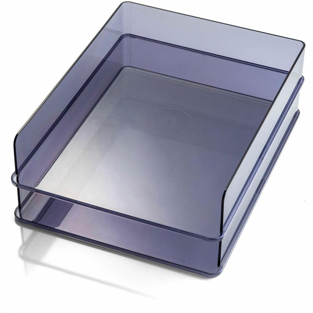 Officemate Stackable Letter Trays, Made from Recycled Bottles, 2PK - 2.8" Height x 12.8" Width x 10.2" DepthDesktop - Stackable - Translucent Gray - Plastic - 2 Pack. Picture 1