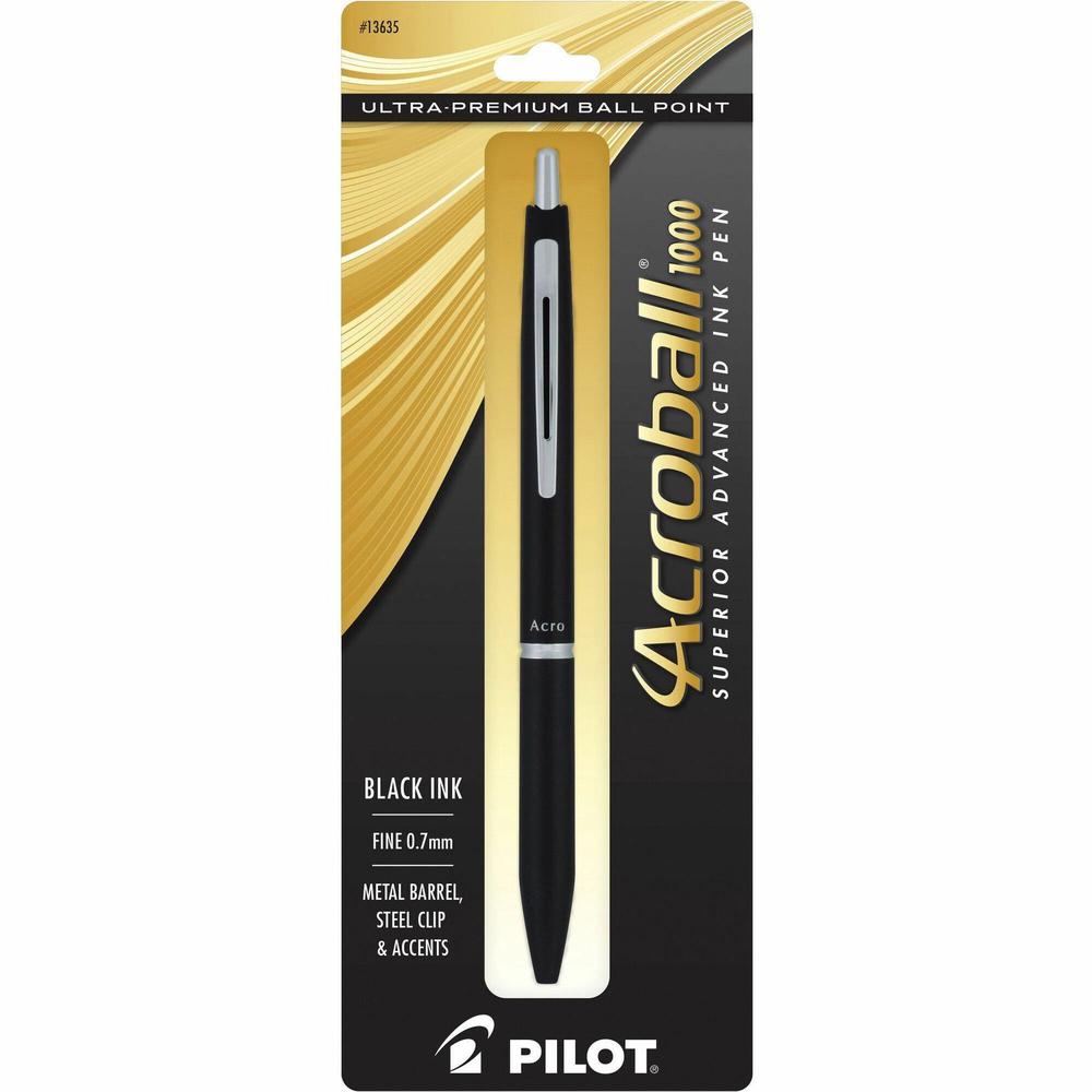 Acroball Ballpoint Pen - Fine Pen Point - 0.7 mm Pen Point Size - Refillable - Retractable - Black Gel-based Ink - Black Barrel - Tungsten Carbide Tip. Picture 1