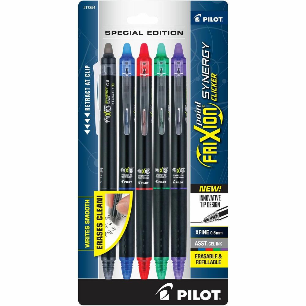 FriXion Synergy Clicker Erasable Gel Pen - Extra Fine Pen Point - 0.5 mm Pen Point Size - Retractable - Assorted - 5 / Pack. Picture 1