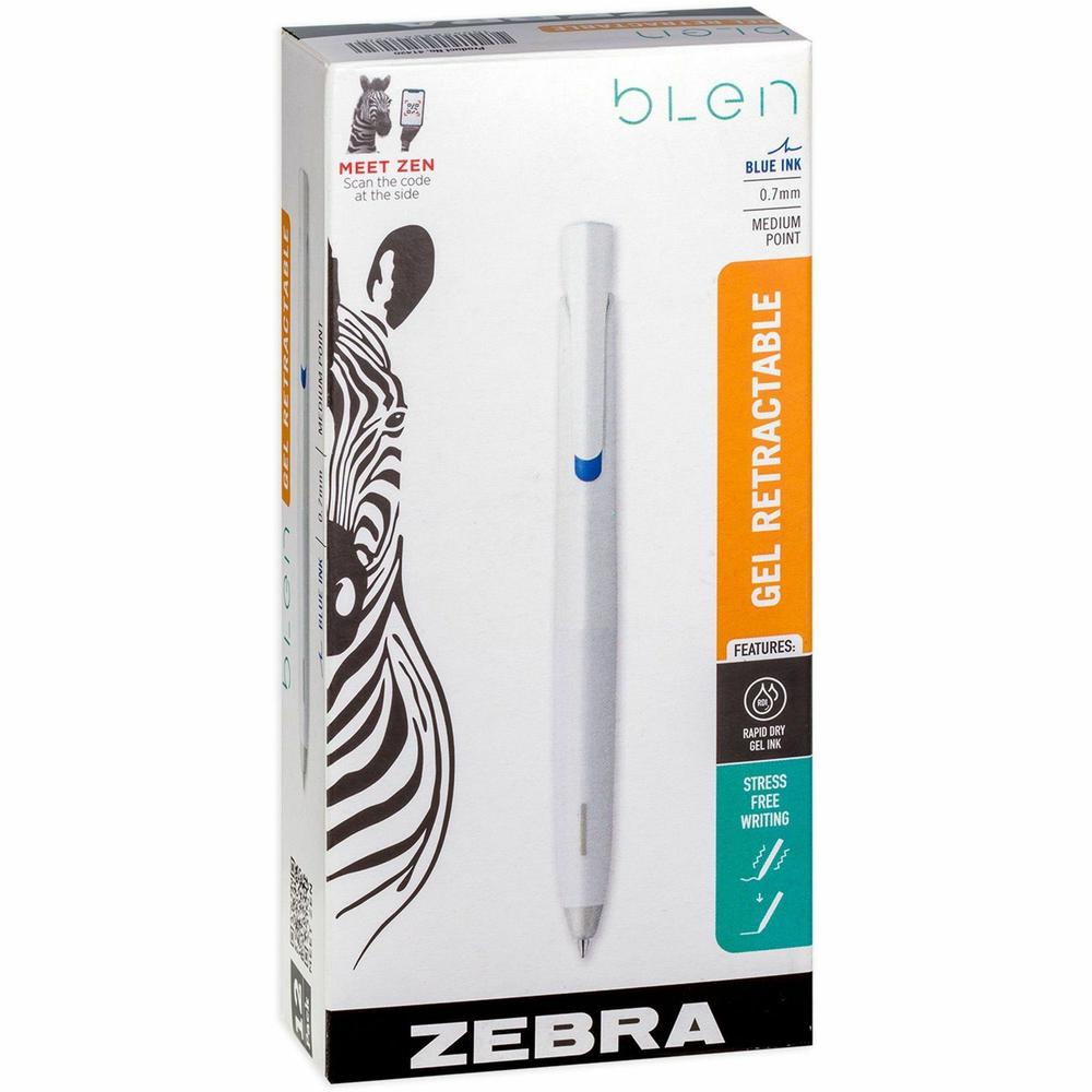 Zebra Pen bLen Retractable Gel Pens - Medium Pen Point - 0.7 mm Pen Point Size - Retractable - Blue - 12 / Dozen. Picture 1
