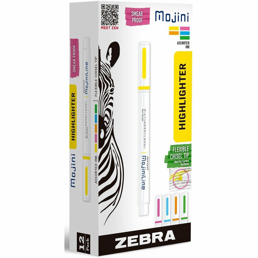 Zebra Pen Mojini Single Ended Highlighters - 4 mm Marker Point Size - Chisel Marker Point Style - Assorted Water Based Ink - 12 / Dozen. Picture 1