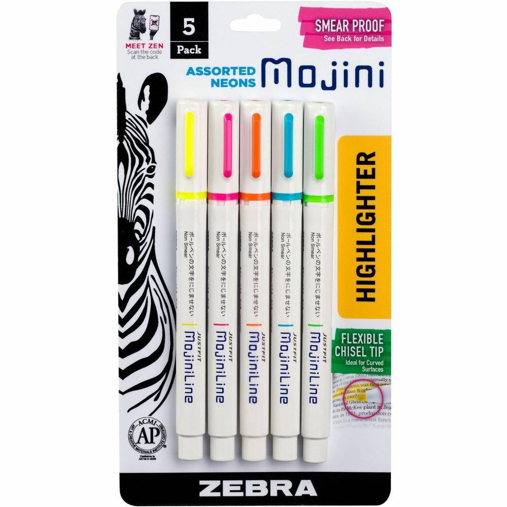 Zebra Pen Mojini Single Ended Highlighters - 4 mm Marker Point Size - Chisel Marker Point StyleWater Based Ink - 5 / Pack. Picture 1