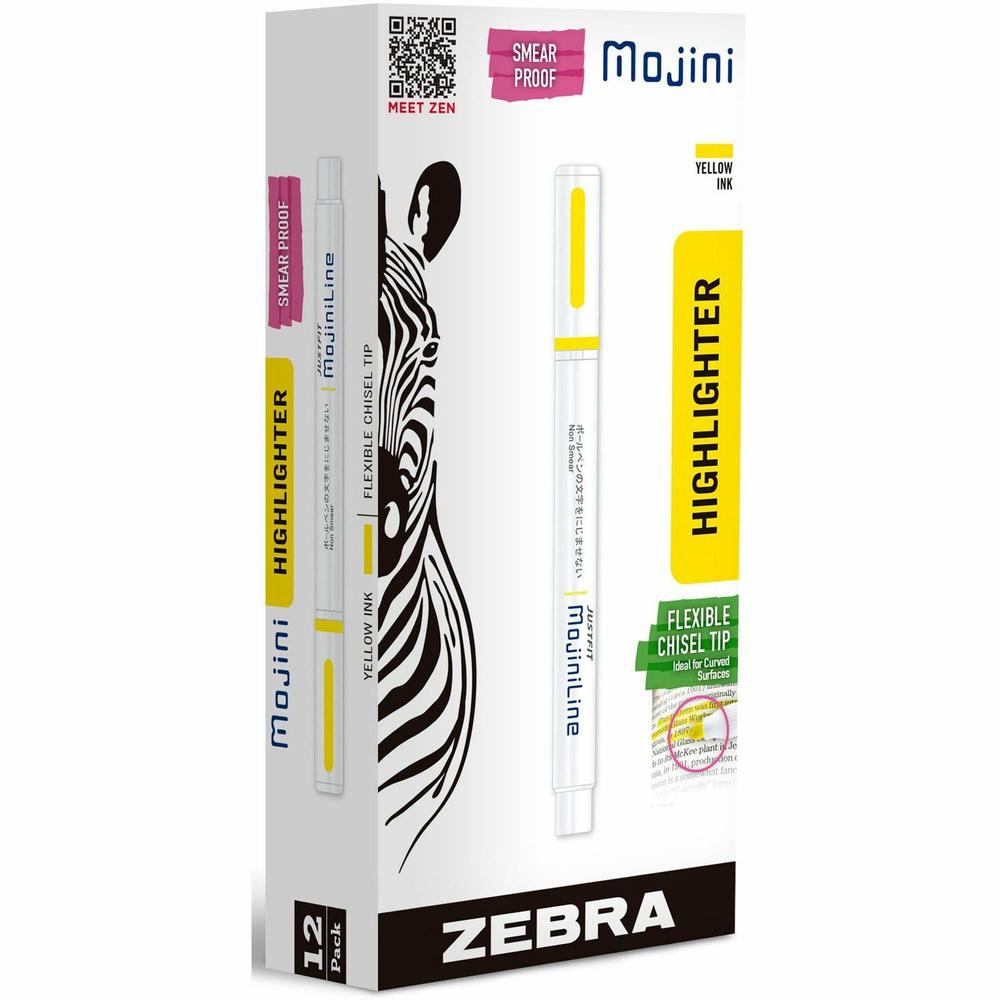 Zebra Pen Mojini Single Ended Highlighters - 4 mm Marker Point Size - Chisel Marker Point Style - Yellow - 12 / Dozen. Picture 1