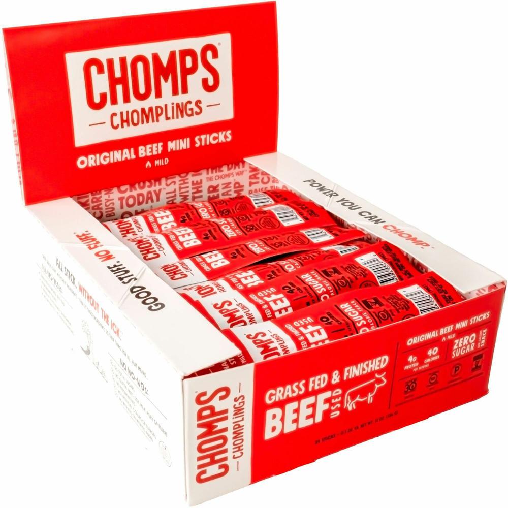CHOMPS Chomplings Snack Sticks - Gluten-free, No Added Harmones - Original Beef Jerky, Spicy - 0.50 oz - 24 / Pack. Picture 1