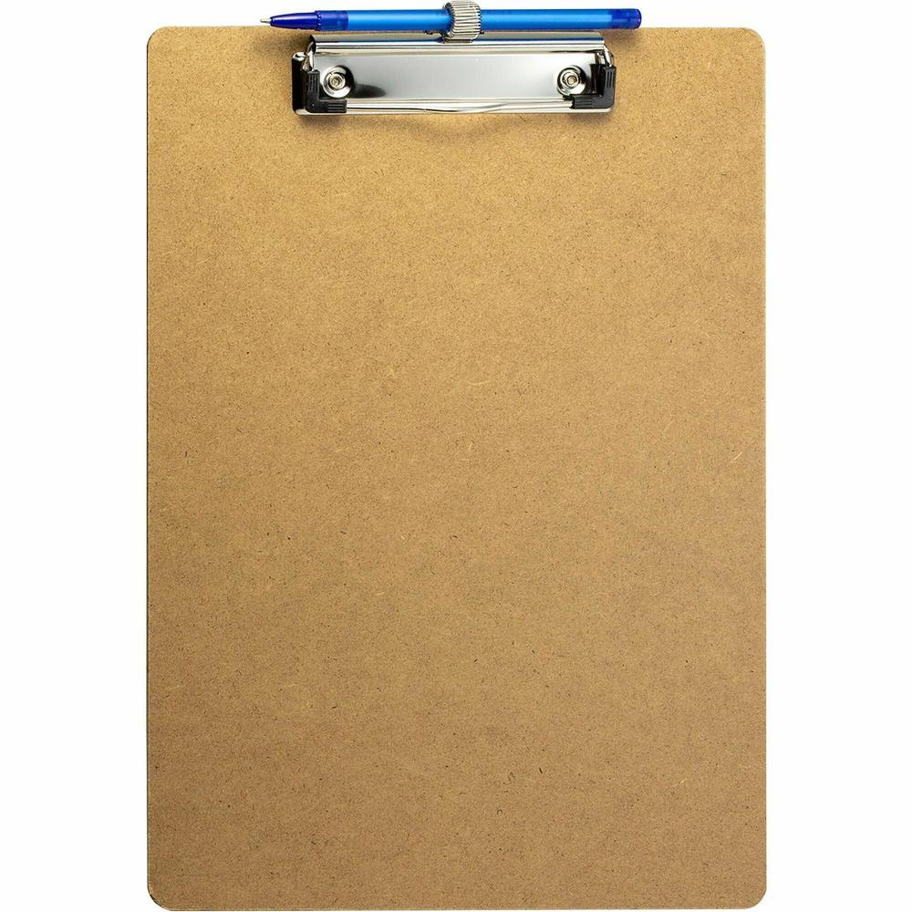 Officemate Low Profile Wood Letter Size Clipboard w Pen Holder - 11" x 8 1/2" - Wood - Brown - 1 Each. Picture 1