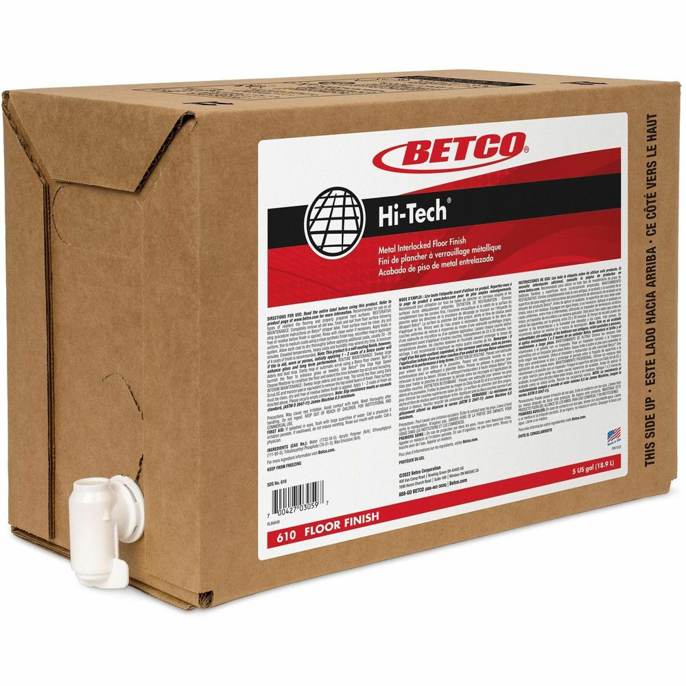 Betco Hi-Tech Metal Interlocked Floor Finish - 640 fl oz (20 quart) - Mild Scent - Self-sealing, Self-Leveling, Slip Resistant - Milky White, Clear. Picture 1