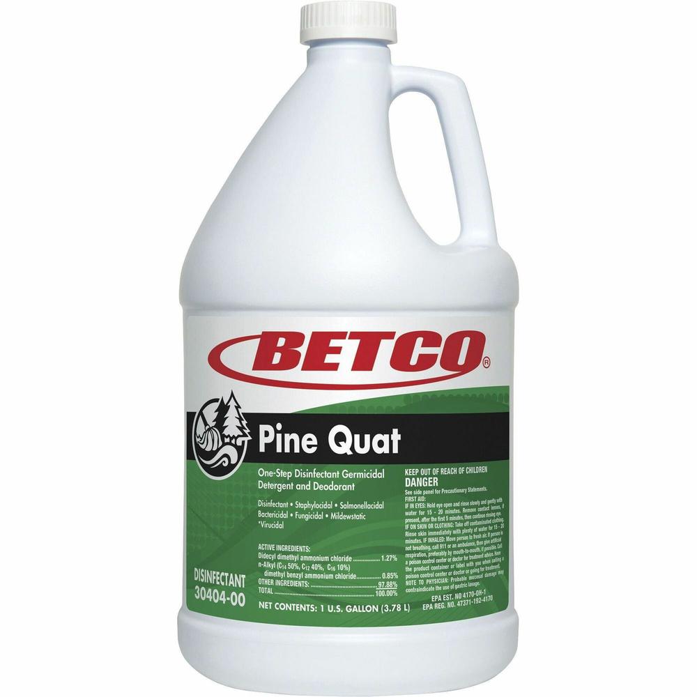 Betco Pine Quat Disinfectant - Ready-To-Use - 128 fl oz (4 quart) - Pine Scent - 4 / Carton - pH Neutral, Film-free, Pleasant Scent - Green, Clear. Picture 1