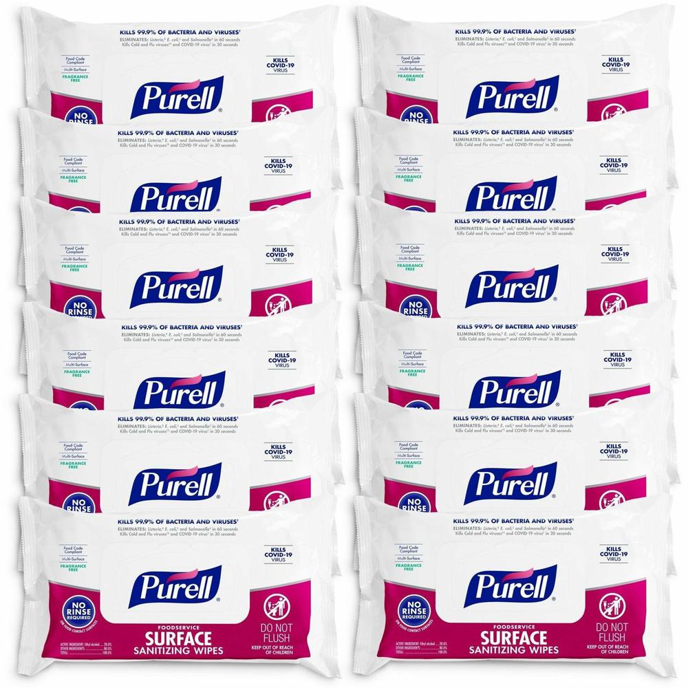 PURELL&reg; Foodservice Surface Sanitizing Wipes - White - 72 Per Packet - 12 / Carton. Picture 1