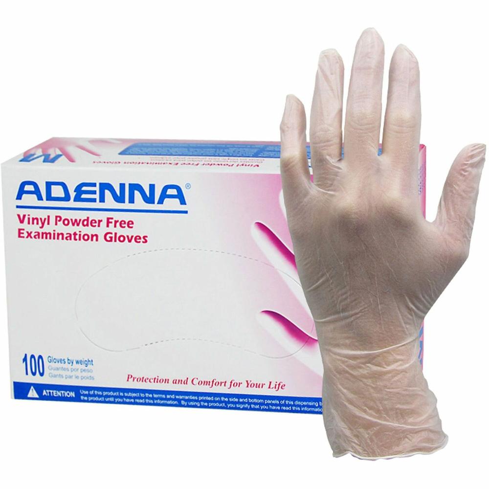 Adenna Vinyl Powder Free Exam Gloves - Medium Size - Polyvinyl Chloride (PVC) - Translucent - Latex-free, Comfortable, Non-sterile - For Examination, Industrial, Cosmetology, Food Processing, Healthca. Picture 1